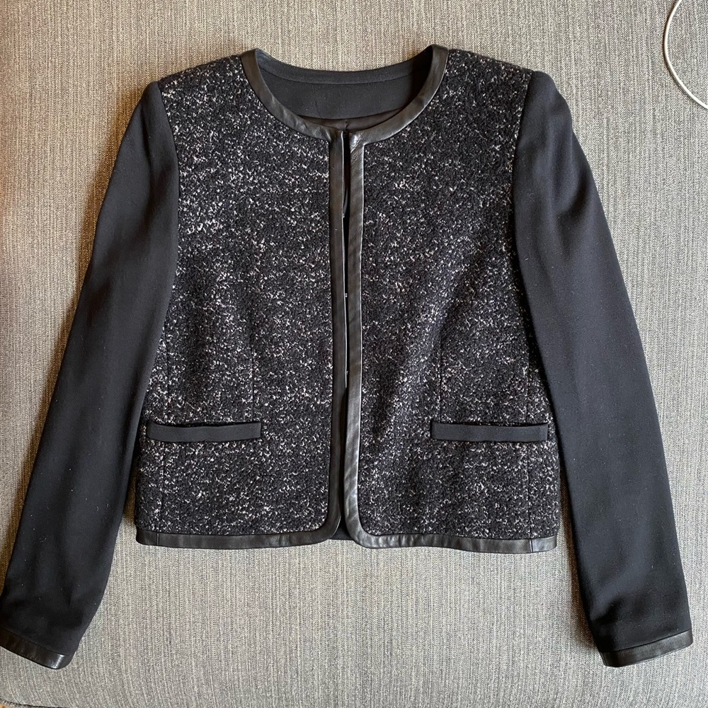 Alice + Olivia Collarless Leather-Trimmed Blazer